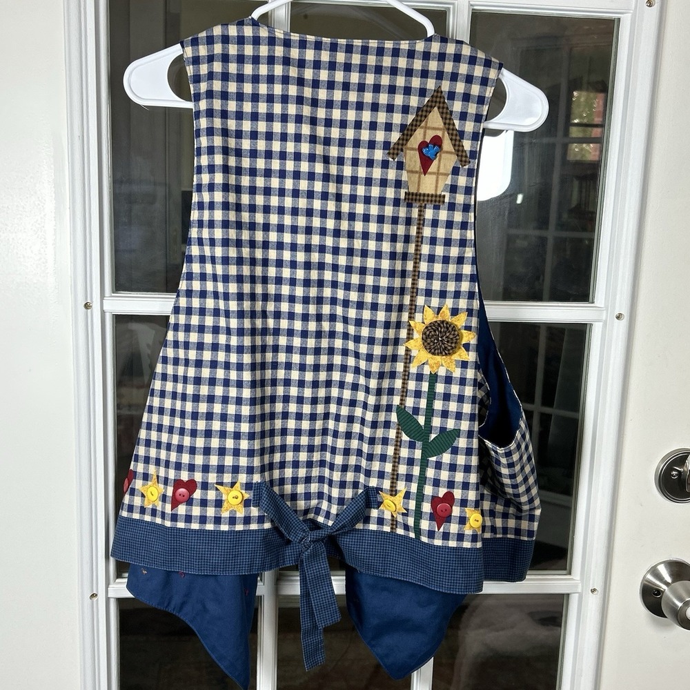 Handmade Blue Gingham Sunflower Appliqué Novelty Button Vest Cottagecore OS - Picture 6 of 15